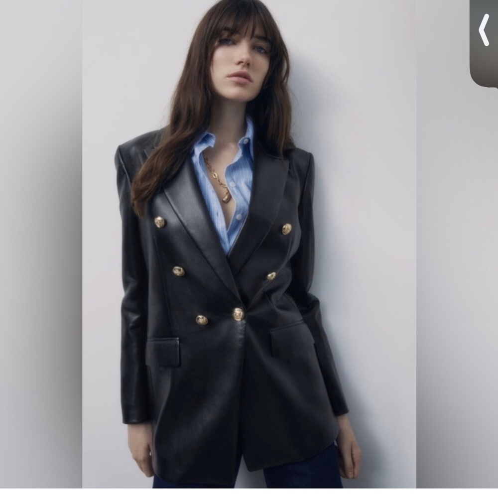ZARA NWT Faux Leather Double-Breasted Blazer